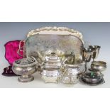 A collection of 19th century and later silver plated items, to include a three piece tea service,