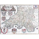 Richard Blome, 17th century engraving with later hand colouring, A General Mapp of South Wales,