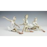 A selection of three Lladro ballerinas, each modelled in various poses,