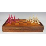 A 19th century turned bone barley corn pattern part chess set,