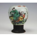 A Chinese famille verte ovoid vase, possibly Republic period,