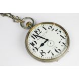 An unusually large nickel plated Goliath pocket watch,
