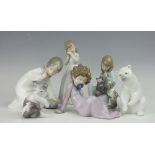 Six Lladro figures to comprising ; Cat Nap '5640', a kitten and mouse 'S-2', Polar bear 'B-4 N',