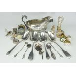 An assortment of silver to include a pair of George III bead pattern spoons, London 1782,