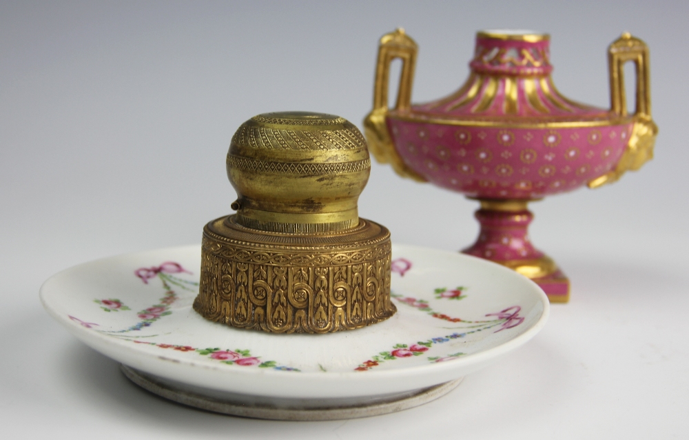 A French porcelain and gilt metal mounted inkwell, - Image 3 of 5