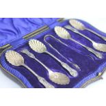 A Victorian cased set of six silver teaspoons and matching sugar tongs, Sheffield 1890,