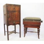 A George III mahogany bedside table cabinet, with hinged top and cupboard door, on square legs,