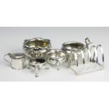 A Victorian silver bun salt, John and George Angell, London 1849, three other silver salts,