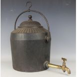 A 19th century cast iron four gallon country kitchen kettle, with label for T Holcroft & Sons,