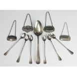 A selection of silver comprising; an old English pattern spoon, Randall Chatterton, London 1831,
