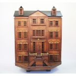 A modern hardwood dolls house, modelled as a George III breakfront manor house with front steps,
