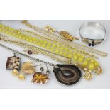 An assorted collection of costume jewellery, to include; silver pendants, bangles,