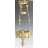 A 19th century French gilt brass Gothic hall ceiling light, of hexafoil shape,
