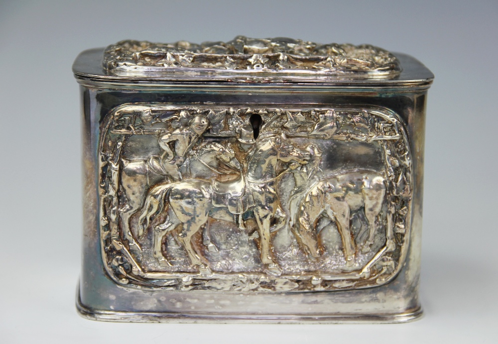 A Victorian silver plated tea caddy or casket, of rounded rectangular form,