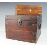 A Chinese stained pine and brass mounted storage box,