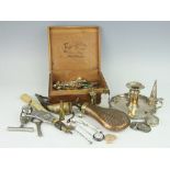 A selection of objets d'art to a cigar box, to include a white agate scent bottle,