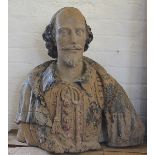A 19th century coade stone type painted bust of William Shakespeare,
