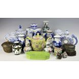 A selection of Chinese blue and white ceramics to include a prunus pattern ginger jar and cover,