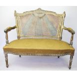 A Louis XVI style carved and gilt beech canape,
