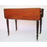 A 19th century mahogany Pembroke table, with drawer, on turned legs, 73cm H x 91cm W x 50cm D,