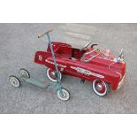 A childs Fire Engine 'No 9' pedal car, with bell and flashing bonnet light, 100cm,