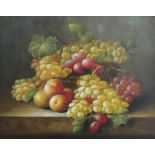 Continental School (20th century), Oil on board, Still life of fruit, 38.