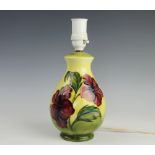 A Moorcroft Hibiscus pattern lamp base,