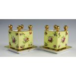 A pair of French sqaure section vases and stands,