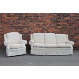 A modern three seater settee with removable floral ivory cover, 200cm,