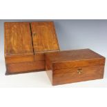 A Victorian walnut stationery box, 35cm H x 40cm W, with a walnut writing slope,