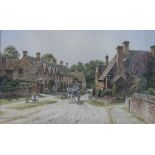 John L Chapman, Watercolour, Horse and cart on a village lane, Signed, 61cm x 26cm,