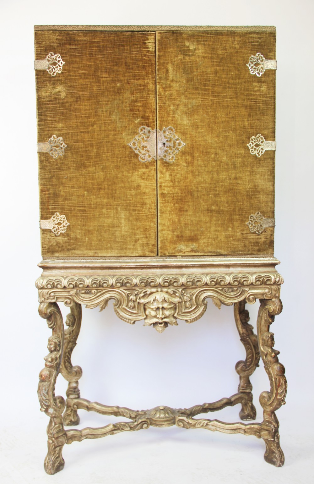 A late 17th century style cabinet on stand, c1900-1920,