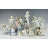 A selection of sixteen Nao figures, to include winged angels, girls playing instruments, ladies,