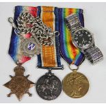 A World War I trio to 19421 Pte T Sumner South Wales Borders, comprising WM, VM and 194/15 Star,