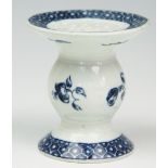 A rare Caughley pounce pot, circa 1780-90, of unusual 'bobbin' or cotton reel form,