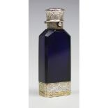 A Victorian silver gilt blue glass scent bottle, Sampson Mordan & Co, London 1864,