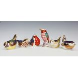 Six Royal Crown Derby paperweights comprising; a Robin, firecrest, hummingbird, wren and nuthatch,