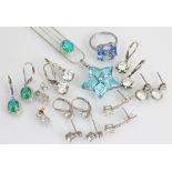 A collection of assorted jewellery, to include; a sky blue and white topaz and silver pendant,