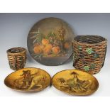 A pair of 19th century printed and lacquered papier mache dishes,