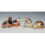 Four Royal Crown Derby paperweights comprising; riverbank beaver, No.