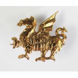 A 9ct yellow gold Welsh dragon brooch, 2.