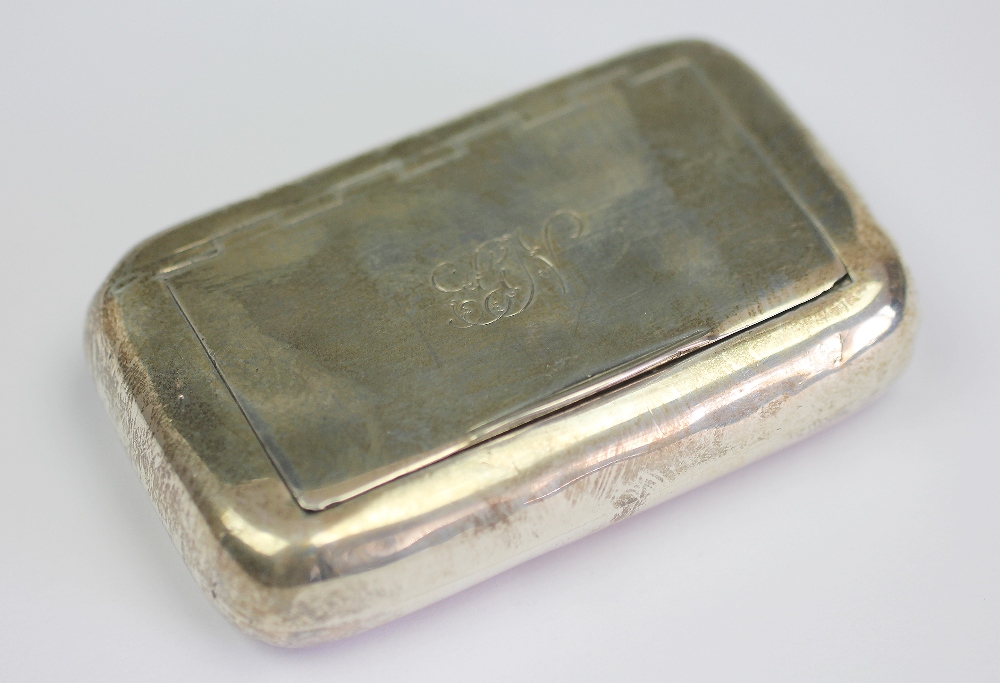 A George III silver snuff box, John Shaw, Birmingham 1810, of rounded rectangular form,