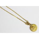 A Chinese gold pendant and attached chain,