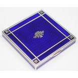 A French imported silver and blue enamel compact, probably Vienna, stamped 'R.