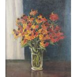 English school (20th century), Oil on board, Still life of daisy blossom in a vase,