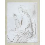 Vivien John (1915-1994), Ink on paper, Seated housemaid smoking, Signed lower right, 25.