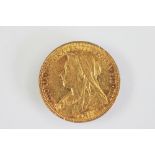 A Victorian gold sovereign dated 1895