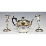 A silver batchelors teapot, Arthur Cook, Birmingham 1903, of oval half reeded form,