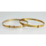Two 9ct gold Nursery Rhyme Collection by Solar, babies or christening bangles, gross weight 3gms,