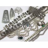 A collection of silver and silver coloured jewellery,